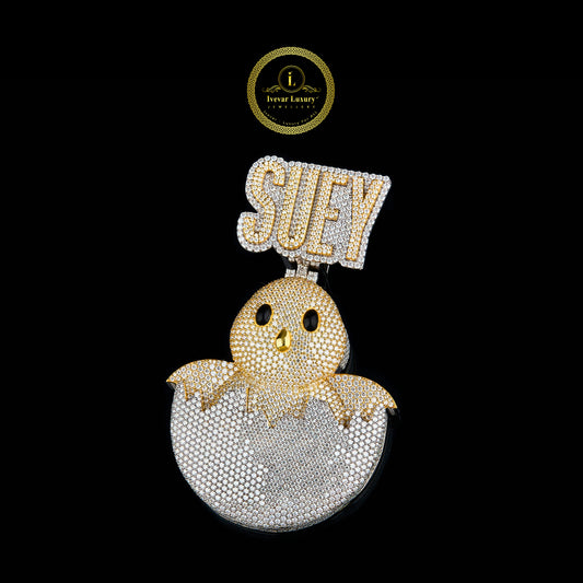 Full Iced-Out Simulated Bird Pendant With Round Lab Grown Diamond