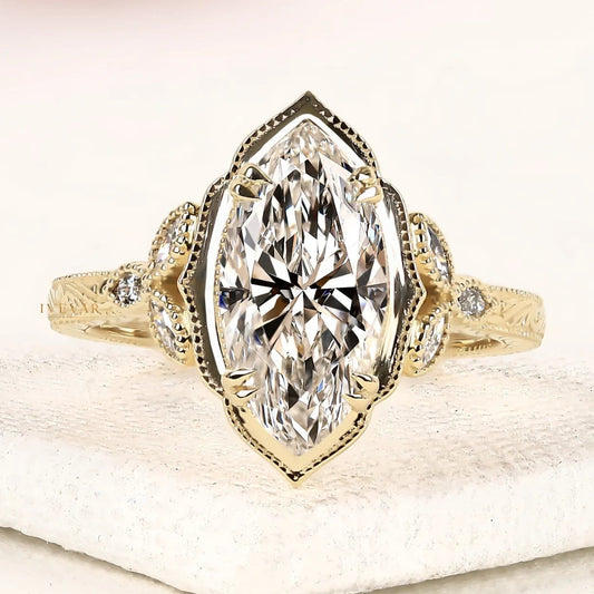 3.50 CT Luxury Marquise Cut Lab Grown Statement Ring with Vintage Design By Ivevar