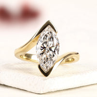 3.50 Infinity Marquise Cut Lab Grown Diamond Ring Sculptural Yellow Gold Luxury Solitaire