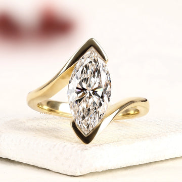 3.50 Infinity Marquise Cut Lab Grown Diamond Ring Sculptural Yellow Gold Luxury Solitaire
