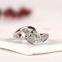 Marquise Cut Moissanite Diamond Pave Bypass Band Engagement Ring