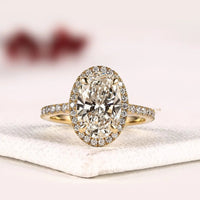 Oval Cut Hidden Halo with Pave Band Lab Grown Diamond Engagement Ring