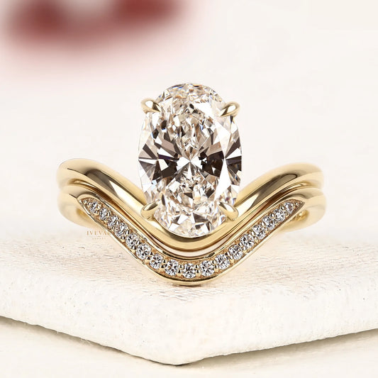 2.50 Ivevar Eternal Grace Oval Cut Lab Grown Diamond Bridal Ring Set in Yellow Gold