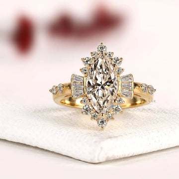 Marquise Cut Halo Setting Lab Grown Diamond Engagement Ring