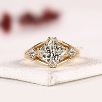 Kite Set Princess Cut Lab Grown Diamond Three Stone Engagement Ring