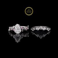 2.5 Pear Cut Floral Vine Lab Grown Diamond Engagement Ring Set in White Gold By Ivevar