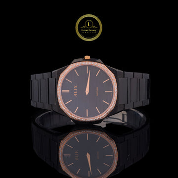 Black & Rose Gold Diamond Bezel Men's Watch