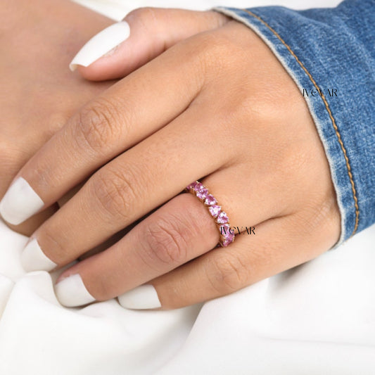 Crystalline Majesty Pink sapphire heart eternity band Ring #Ivevar