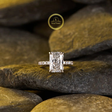 Radiant Cut 3.00 CT Moissanite Solitaire Engagement Ring with Pavé Diamond Band By Ivevar