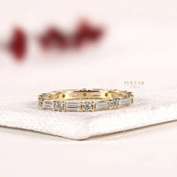 Baguette and round Alternative Moissanite Diamond Stacking Band