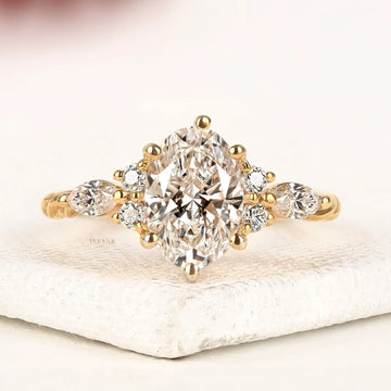 3.50 CT Ivevar Luxury Marquise Lab Grown Diamond Floral Halo Ring in Yellow Gold