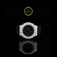 Iced Out Diamond Analog Digital Sports Watch with Black Resin Strap for Men