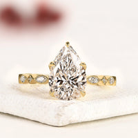 2.00 CT Pear Cut Lab Grown Diamond Vintage Halo Ring Timeless Romance in Yellow Gold