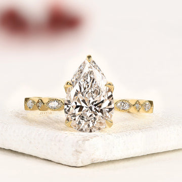 2.00 CT Pear Cut Lab Grown Diamond Vintage Halo Ring Timeless Romance in Yellow Gold
