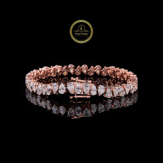 Premium Lab Grown Diamond Tennis Bracelet with Elegant Pear Cut Stones in Rose Gold By Ivevar