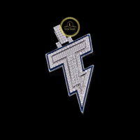 Luxury Custom Lab Grown Diamond Lightning Bolt Pendant VVS Clarity White Gold & Blue Enamel By Ivevar