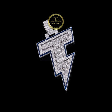 Luxury Custom Lab Grown Diamond Lightning Bolt Pendant VVS Clarity White Gold & Blue Enamel By Ivevar