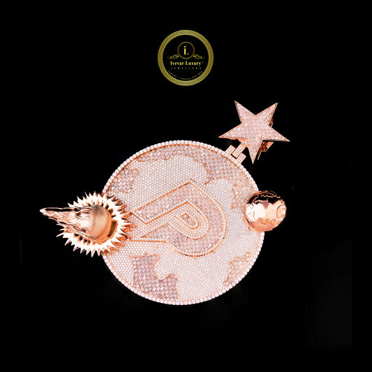 The Solar Prestige Custom P Initial Celestial Orbit Star Medallion Moissanite Diamond Pendant