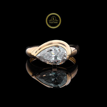 Pear Cut Bezel 3 CT Moissanite Diamond Ring in Rose Gold By Ivevar