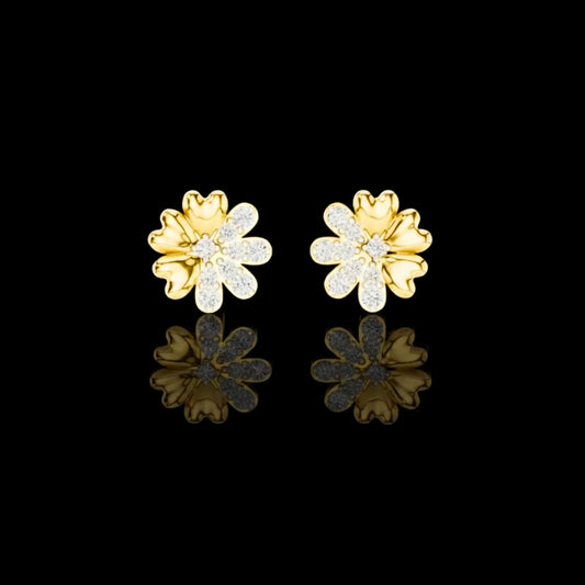 0.35 TCW FloraLume Round Petal Lab Diamond Gold Earrings with Blooming Cluster Design