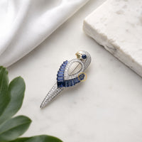 Purple & Blue Baguette Stone Bird Brooch with Pave Diamond Accents