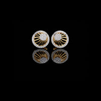 0.38 TCW Elegant Radiant Sunburst Moissanite Stud Earrings with Gold Detailing and Sparkling Diamond Cluster