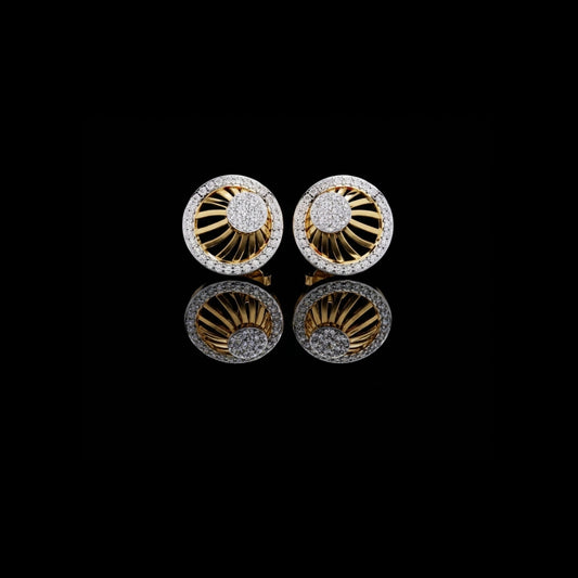 0.38 TCW Elegant Radiant Sunburst Moissanite Stud Earrings with Gold Detailing and Sparkling Diamond Cluster