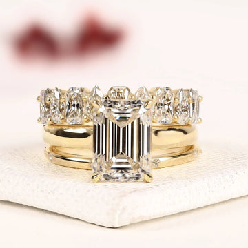 Emerald Cut Moissanite Diamond Alternating Marquise & Cushion Bridal Ring Set