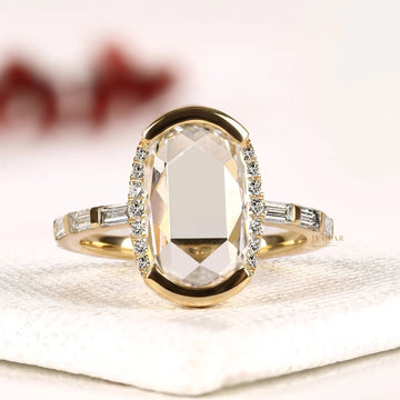Oval Rose Cut Half Bezel Moissanite Diamond Engagement Ring