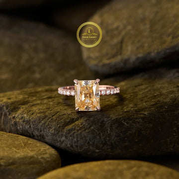 Golden Radiance 3.00 CT Radiant Cut Moissanite Engagement Ring By Ivevar