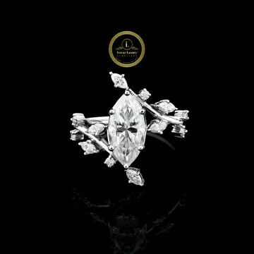 Marquise Cut Lab Grown Diamond Floral Halo Engagement Ring in White Gold