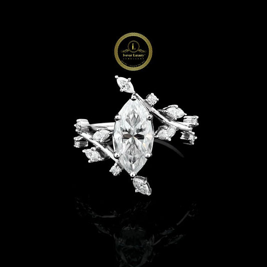 Marquise Cut Lab Grown Diamond Floral Halo Engagement Ring in White Gold