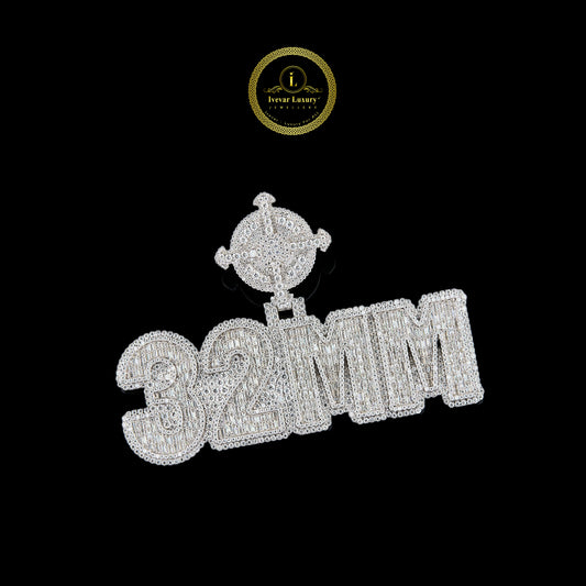 Custom "32MM" Nameplate Lab Diamond Pendant with Hip Hop Design Jewelry