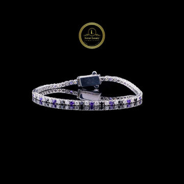 Elegant Triple Row Lab Grown Diamond Tennis Bracelet with Colored Accents By Ivevar