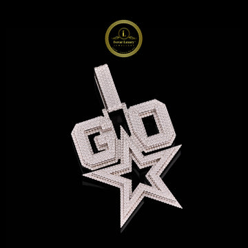 Custom Iced-Out Finish "GO" Star Pendant Featuring Shimmering Round Cut Lab Diamonds