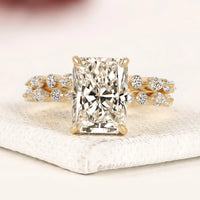 Radiant Cut Lab Grown Diamond Ring Floral Marquise Diamond Band