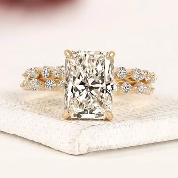 Radiant Cut Lab Grown Diamond Ring Floral Marquise Diamond Band