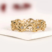 Nature Inspired Round Moissanite Diamond Filigree Eternity Band