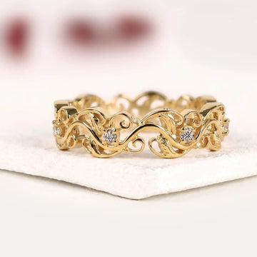 Nature Inspired Round Moissanite Diamond Filigree Eternity Band