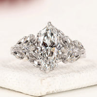 Marquise Cut Moissanite Diamond Leaf Cluster Engagement Ring