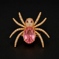 Pink Gemstone "Spider Brooch" Crystal Studded Insect Pin