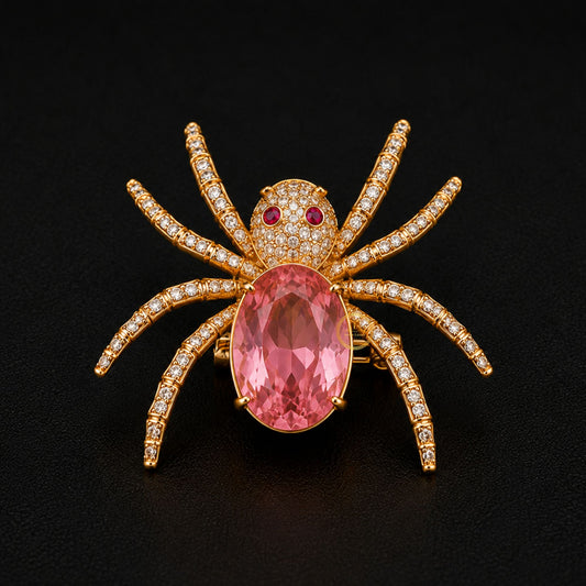 Pink Gemstone "Spider Brooch" Crystal Studded Insect Pin