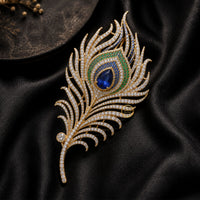 Peacock Feather Inspire Brooch with Blue & Green Gemstones