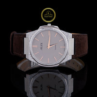 Luxury Silver Crystal Bezel Diamond Brown Strap Watch