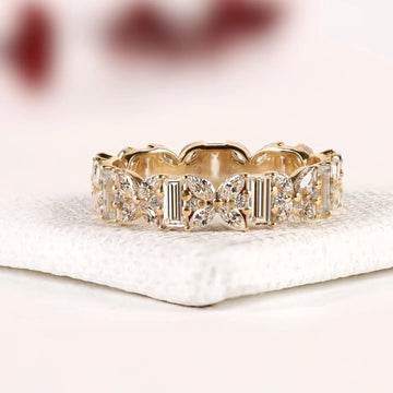 Baguette and Marquise Moissanite Diamond Floral Infinity Band