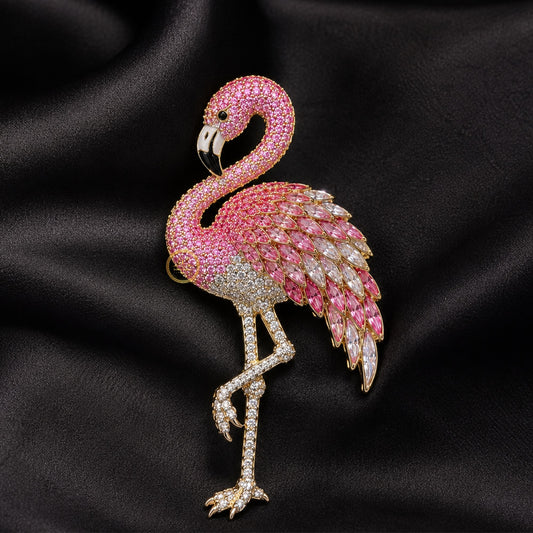 Luxury Pink Flamingo Crystal Brooch Sparkling Bird Inspired Pin