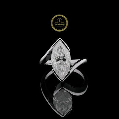 Half Bezel Set Marquise Lab Diamond Open Bypass Ring