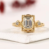 Bezel Setting Emerald Cut with Side Lab Grown Diamond Engagement Ring
