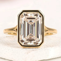 Bezel Setting Emerald Lab Grown Diamond Solitaire Engagement Ring