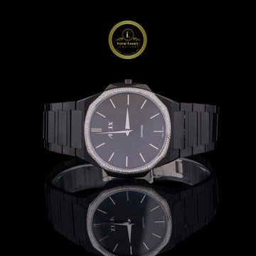 Black Diamond Bezel Minimalist Men's Metal Bracelet Watch